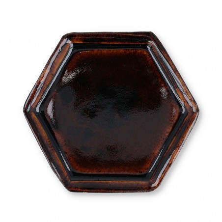 Incense Plate Hexagon Dark Brown