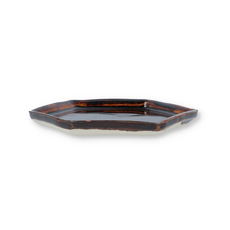 Incense Plate Hexagon Dark Brown